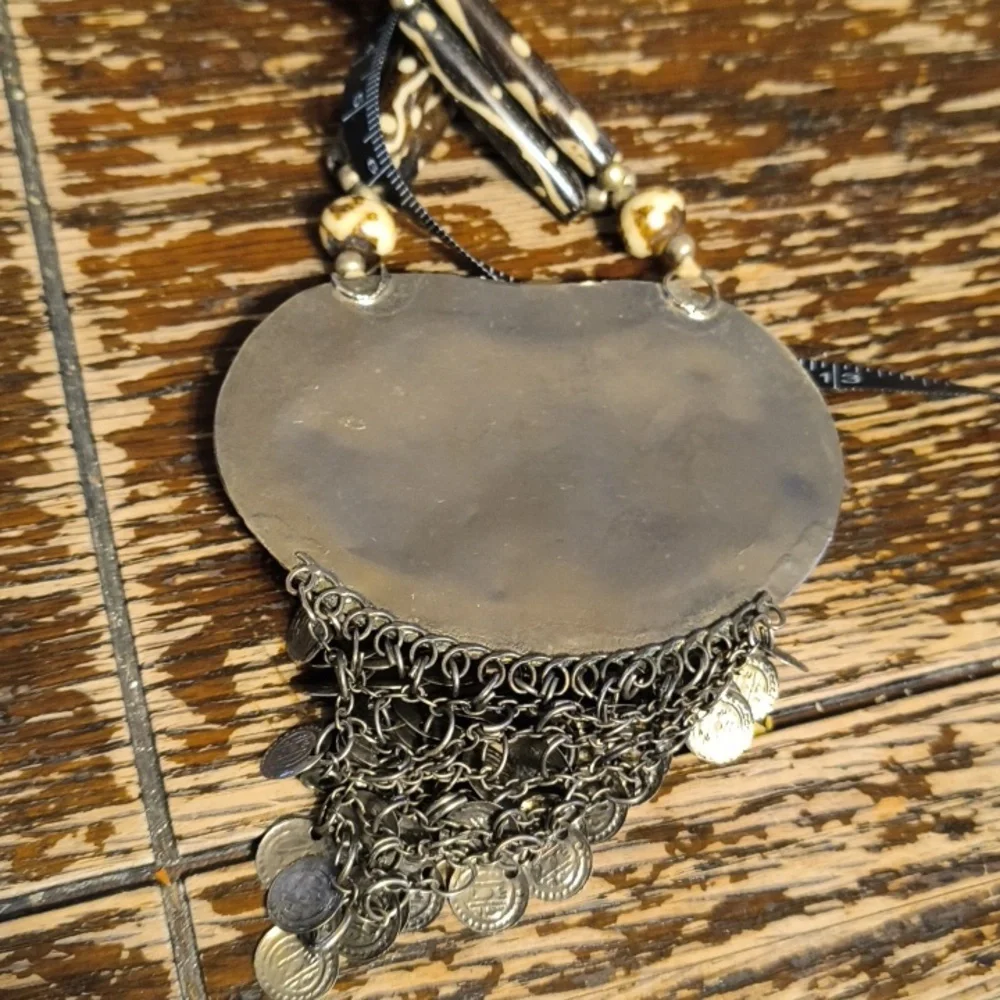 Vintage Amber , Metal Wood Statement Necklace - Picture 11 of 11